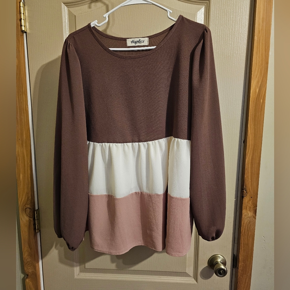 Haptics By Holly Harper Small Long Sleeve Ombre Blouse Burgundy And Pink